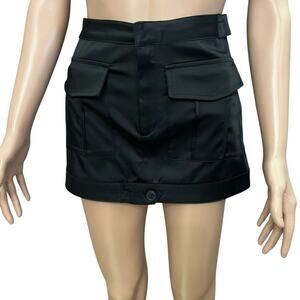 Zara Satin Micro Mini Skirt XS Cargo Flap Pocket Black Y2K Club Party Concert